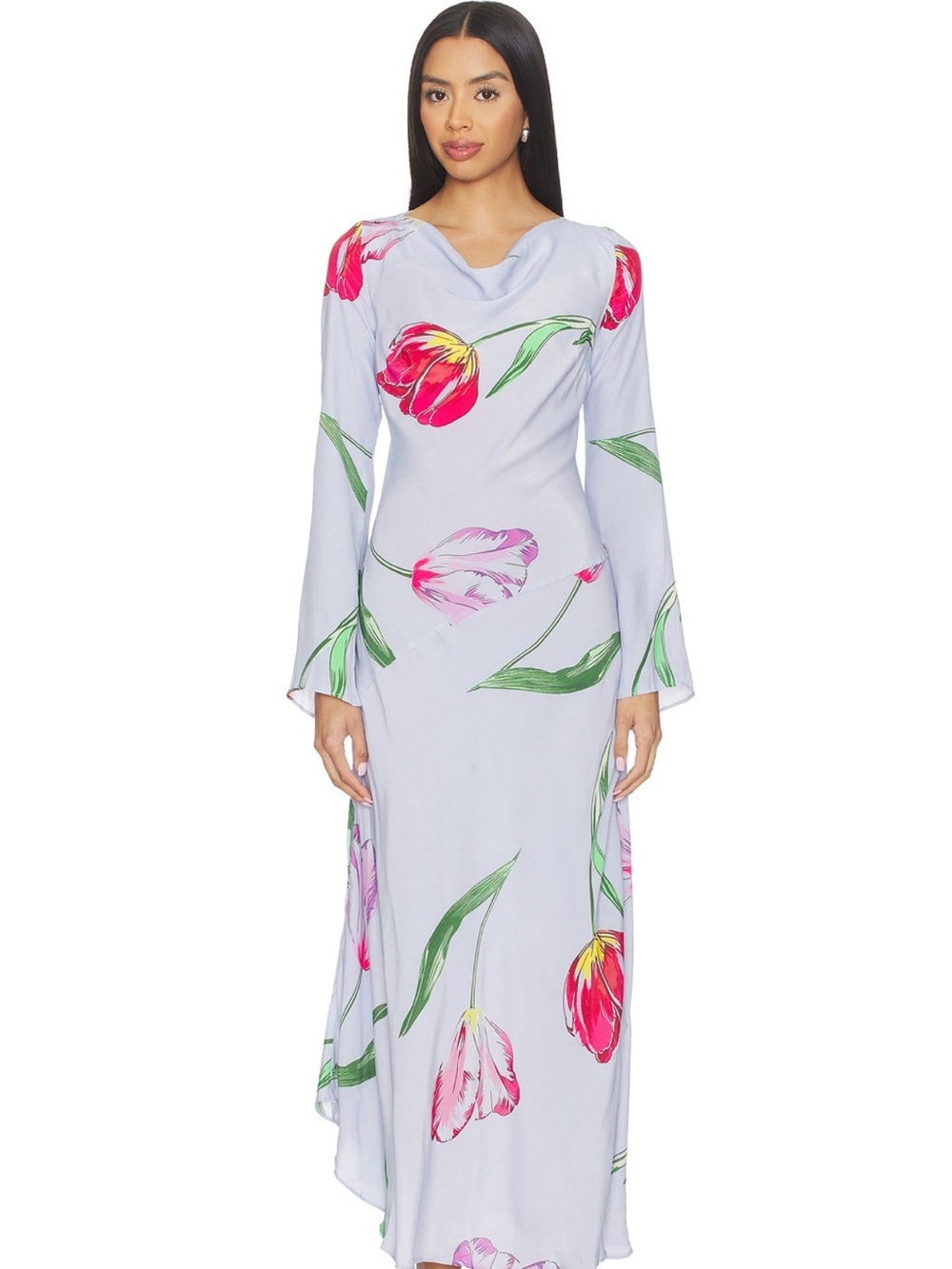 Free People Light Lavender Maxi Dress with Pink Tulip Print